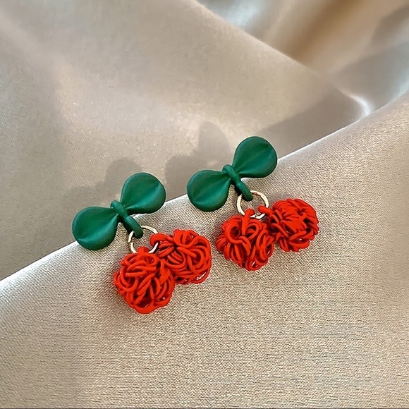 GlitzBlitz Boutique Jewelry - Any 4/$25! Red & Green Cherry Drop Stud Earrings